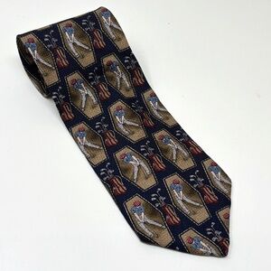 Savvy Mens Wide Neck Tie Old Timey Golfers Golf Bags 100% Silk Vintage USA